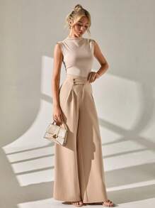CLARA VERO Pantaloni largi, croială lejeră, model cu dungi subțiri, detaliu plisat în față, siluetă lejeră, stil, colecție vară/primăvară, material ușor, aspect formal/elegant, croială clasică, croială pe toată lungimea, design de inspirație retro, perfect pentru ținute formale sau casual, croială lejeră - Multicolor - Vizualizare 4