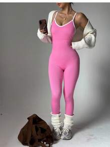 Slayform Women's Ribbed Yoga Jumpsuit Pants - Pink - View 3