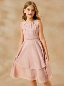 少女优雅长款粉色吊带连衣裙，适合派对、度假、正式晚宴、伴娘、舞会、宴会、生日、婚礼等场合