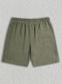 Manfinity BRENVOR Men Drawstring Waist Slant Pocket Shorts Plain Green Shorts, For Husband, Boyfriend Gifts