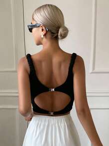 Livesso Top corto sin espalda de unicolor casual de verano para mujer, top sexy para mujer
