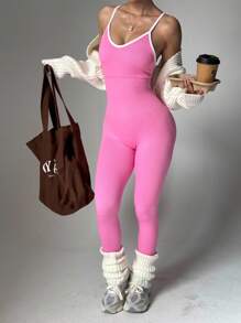 Slayform Women's Ribbed Yoga Jumpsuit Pants - Pink - View 4