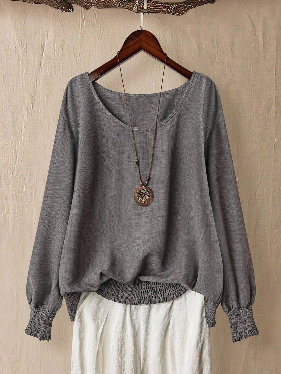 Linhara 女式加大码 V 领长袖 T 恤，百搭休闲舒适外出上衣