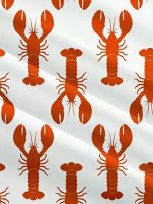 SHEIN EZwear 女士小龙虾印花圆领无袖短款休闲连衣裙，适合夏季