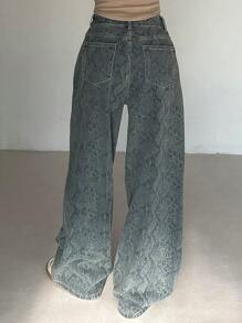 DAZY Jeans casuales versátiles de pierna ancha y bolsillos con estampado de piel de serpiente para mujeres