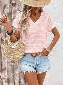 SHEIN LUNE 女士休闲V领短袖纯色T恤，夏季百搭