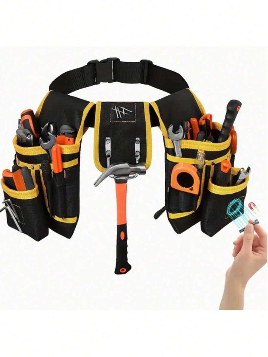 SHEIN Cinturón magnético de herramientas con múltiples bolsillos, bolsa de herramientas de cintura ajustable y de utilidad, bolsa de herramientas de reparación multifunción para almacenamiento
