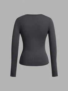 SHEIN EZwear 3pcs Set Women Deep V-Neck Skinny Casual Long Basic Long Sleeve T-Shirt Tops & Suit, Suitable For Autumn/Winter