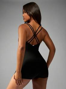 Missguided x Playboy MISSGUIDED Unitard da donna con schiena incrociata, abbigliamento attivo alla moda, tuta jumpsuit, abbigliamento da yoga, body aderente
