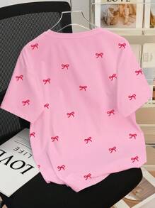 INAWLY 女士流行蝴蝶结印花短袖T恤 - 彩色 - 查看 2