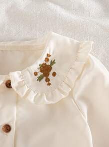 SHEIN Conjunto de 2 piezas de niña bebé con estilo vintage: Cárdigan de manga larga con cuello Peter Pan y volantes bordados, y falda de pana, para otoño/invierno - Multicolor - Ver 6