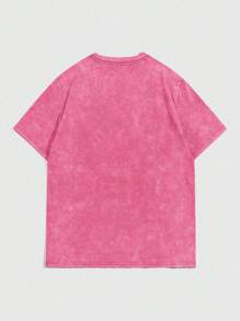 ROMWE MEN Casual Áo thun nam tay ngắn cổ điển có họa tiết hoạt hình Nhật Bản - Màu Hồng Tươi - Xem 2