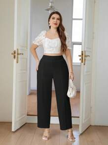 Firerie Kích thước lớn Của phụ nữ Đúng mốt Và Thanh lịch Đi làm Trắng Thẳng Quần - màu đen - Xem 10