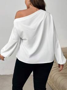 Firerie 大码女式优雅花卉印花露肩长袖休闲白色衬衫 - 白色 - 查看 2