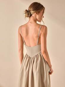 CLARA VERO Vestido maxi con escote en V, espalda descubierta y tirantes de algodón, vestido maxi elegante y a la moda para bodas de verano