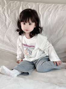 Dazy Kids 女婴卡通印花圆领短袖 T 恤和休闲长裤睡衣套装，幼儿秋季服装