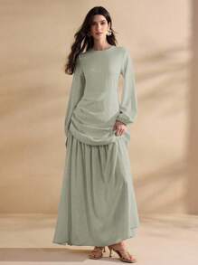 Graceveil Women Crew Neck Long Sleeve Ruched Elegant French Style Dress Fall Cloth For Women - Green - View 4