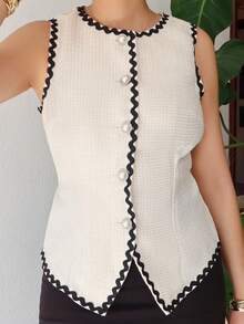 Melissa Matos Women's Elegant Contrast Color Lace Patchwork Waist Cardigan Vest