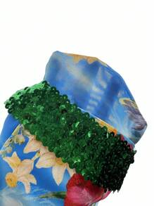 Slaydiva 女士花卉印花拼布亮片露背罩衫，适合度假、乡村音乐会穿着