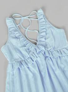 Arcane Artistry Women's Simple Ruffled Strap Solid Mini Dress, In Light Yellow, Suitable For Summer Leisure & Vacation - Baby Blue - View 4