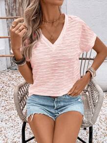 SHEIN LUNE 女士休闲V领短袖纯色T恤，夏季百搭