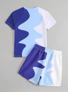 Tween Boy Letter Print Raglan Sleeve T-Shirt And Swim Trunks 2 Piece Set