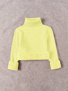 Franclia 高领保暖内衬修身厚毛衣，新款秋冬款针织套头衫 - Butter Yellow - 查看 3