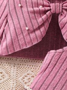 2pcs Girls' Casual Outfit, Pearl Embellished Long Sleeve Top And A-Line Halter Neck Dress, Elegant Outerwear For Spring Autumn, School, Campus, College Fall Winter - Coral Pink - View 6