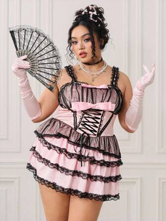 EDITION Camicetta da donna taglie forti in stile retrò palazzo, colori vivaci, stile Lolita con fiocco, tessuto jacquard a contrasto