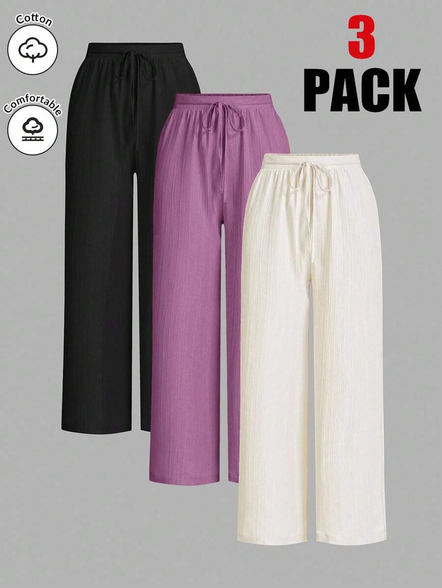 Auralis 大码女士休闲阔腿裤，三件套女士休闲装，夏季度假装 - 紫丁香色 - 查看 1