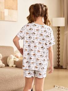 FamilyFrolics Conjunto de pijama con estampado de cachorro de dibujos animados para niña preadolescente