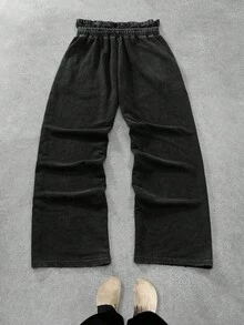 PAVTROS 1 Quần nỉ cotton nam, hiệu ứng giặt tuyết cũ, 2 trong 1, viền tua rua, họa tiết "23", tối giản và thời trang, lý tưởng cho lễ hội, kỳ nghỉ, mặc hàng ngày, có thể kết hợp với quần nỉ họa tiết màu đen cho cặp đôi Quần nỉ Y2k Quần nỉ nam màu đen Quần nỉ họa tiết Quần nỉ rách - màu đen - Xem 2