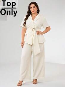 Modelyn Conjunto de traje de talla grande, chaqueta y pantalones de unicolor - Albaricoque - Ver 1