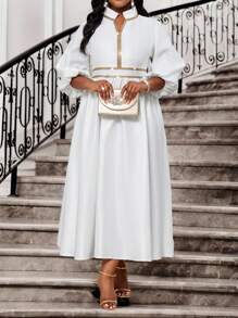 SHEIN Lady 春夏秋冬优雅端庄婚礼鸡尾酒会音乐会/音乐节白色编织缎面立领喇叭袖吊带中长七分袖大码连衣裙大码拼色边缘缺口领亮片拼接优雅连衣裙优雅连衣裙婚礼宾客礼服优雅秋装秋季服装节日服装婚纱宾客大码婚礼宾客礼服曲线婚礼宾客礼服婚礼宾客礼服曲线全白派对服装女士教堂礼服女士秋季服装女士婚礼宾客礼服女士秋季服装女士秋季服装女士秋季连衣裙 - 白色 - 查看 8