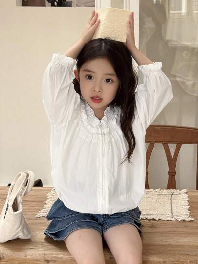 Dazy Kids 年轻女孩休闲百搭纯色荷叶边下摆夹克