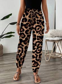 SHEIN LUNE 女式复古花卉印花高腰松紧腰喇叭腿休闲裤，度假/度假风格 - 彩色 - 查看 4