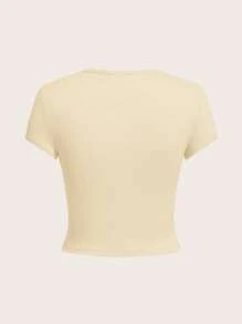 SHEIN Tall CURVE 加大码四件套纯色短款圆领短袖修身女式T恤，适合夏季 - 彩色 - 查看 7