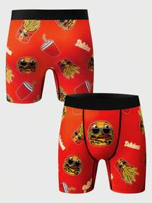 Notgurli Men's Creative Printed Soda, Fries, Burger Boxer Briefs - Red - View 4