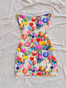 Soleia 女士节日花卉印花抹胸紧身迷你连衣裙 - 彩色 - 查看 2