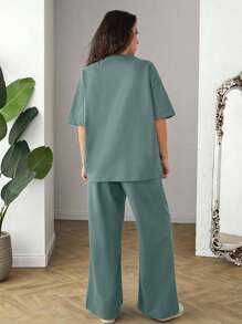RueChic Conjunto de dos piezas informal y cómodo de camiseta y pantalones de mujer, 100% algodón, con bordado de Boston