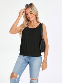 Wildy Solid Scoop Neck Tank Top - Black - View 6