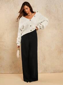 COSMINA Damen Cardigan mit Dropped Shoulder, Langarm, Einreihig, Lässig, Locker, Dünn für Herbst/Winter - Aprikosenfarben - Übersicht 5