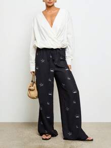 AiiRZ Palazzo Wide Leg Lounge Pants With Nautical Starfish Shell Print Drawstring Waist Resort Beachwear Summer Holiday Pants