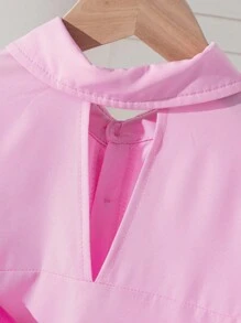 Elladie kids Tween Girls Shirt, New Pink Long Sleeve Blouse, Cute, Casual & Comfortable Long Sleeve, Hollow-Out Back With Bow Decor, Adorable, Relaxed Vibe, Contrasting Color Design, Fashionable & Academic Style Fall Winter - Pink - View 9