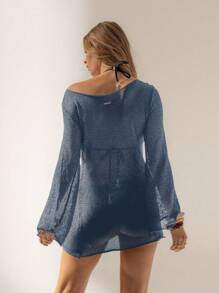 Aralina 度假村轻盈半透明度假针织沙滩裙 - 霧霾藍 - 查看 2