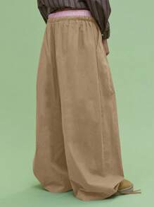 COUREZ Unisex Women Men Low Waist Parachute Baggy Balloon Leg Khaki Trousers 100%Cotton - Khaki - View 5