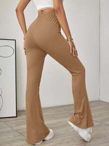 EURMUSE Solid Color Flared Trousers - Apricot - View 5