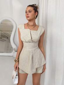 Lavishia Set de 2 piezas de top con escote asimétrico y shorts con estilo vintage para uso casual - Multicolor - View 4