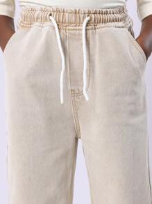 SUMWON Wide Leg Pull On Utility Jeans Relaxed Fit Everyday Casual Pants Classic Youth Bottoms Street Style Spring Fall Fashion Comfortable Denim Winter - Khaki - View 6