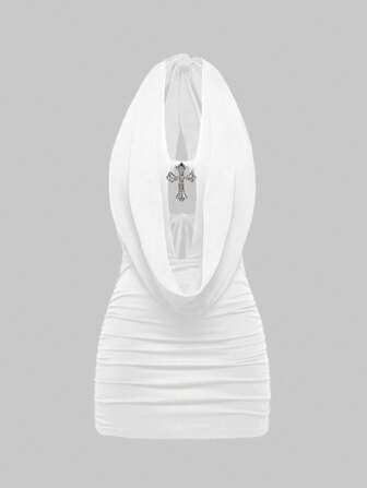 Grunge Punk Sexy Y2K Pendant Cross Backless Halter Bodycon Mini Dress For Women